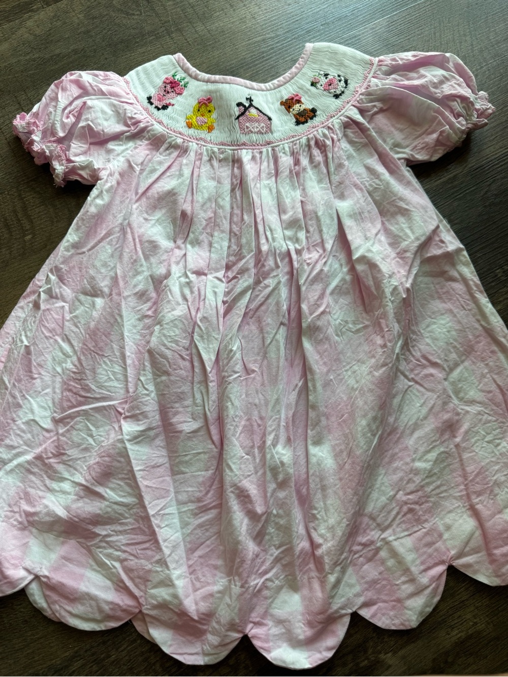 Pink Smocked Dress with Animal Smocking